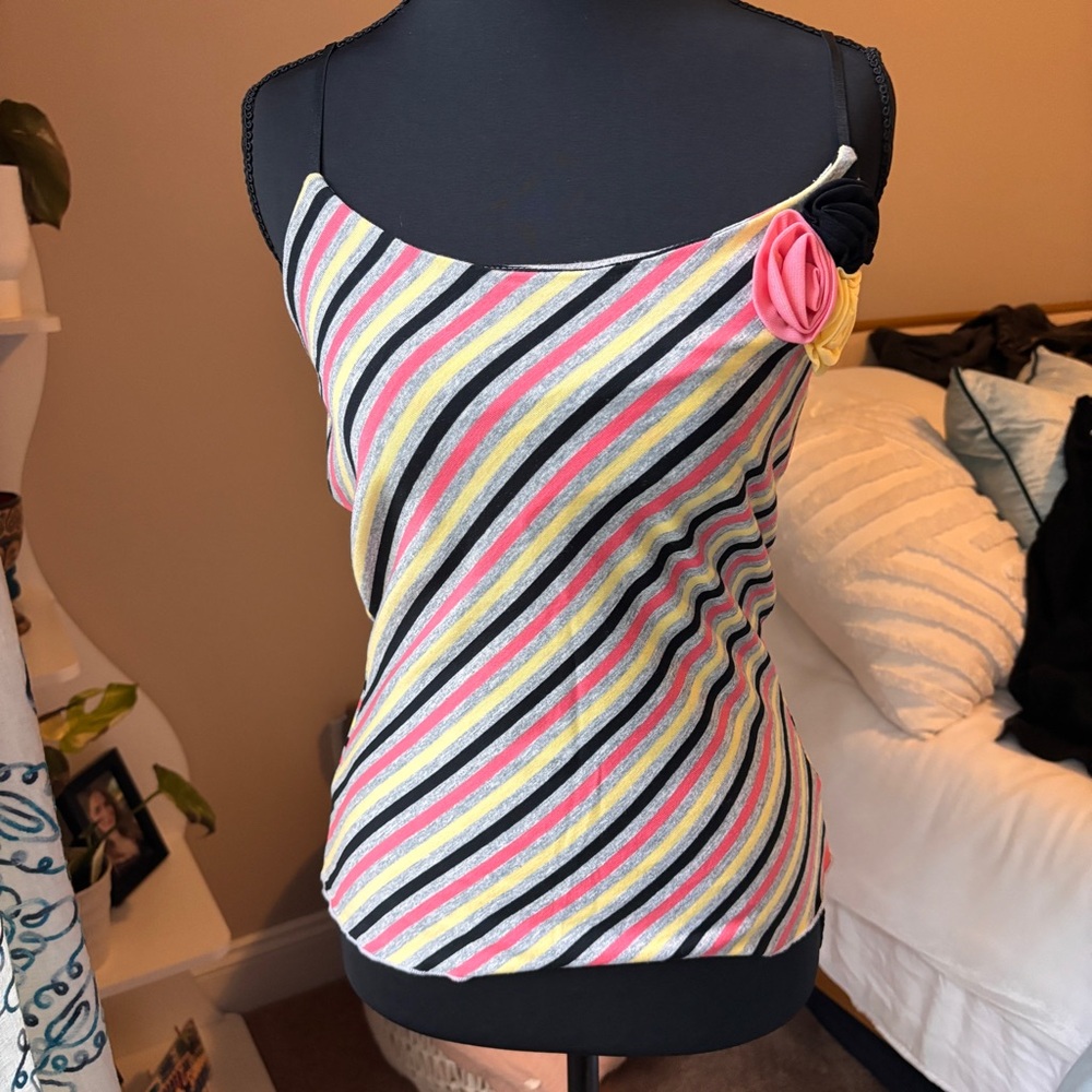 Striped Women's Tank Top with Floral Detail